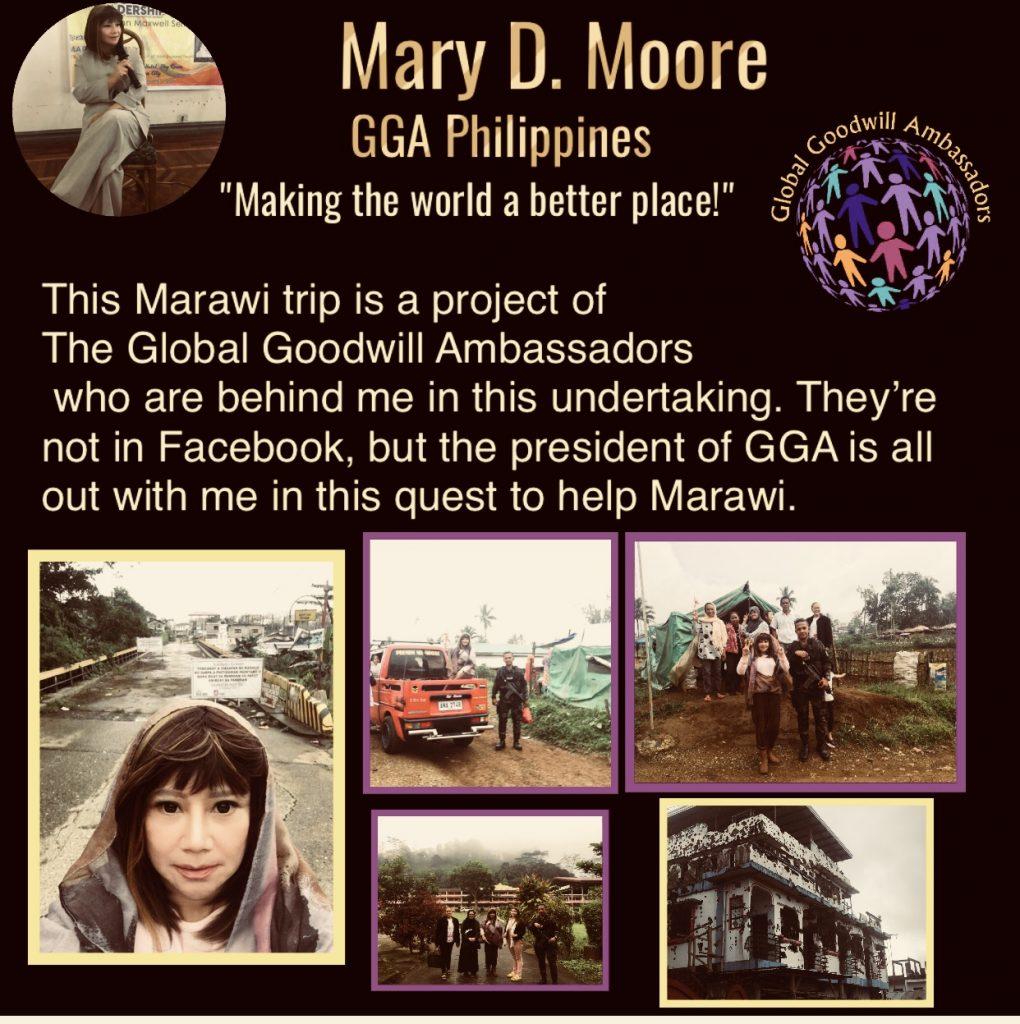 Global Goodwill Ambassador - Mary D Moore helping Marawi - Philippines